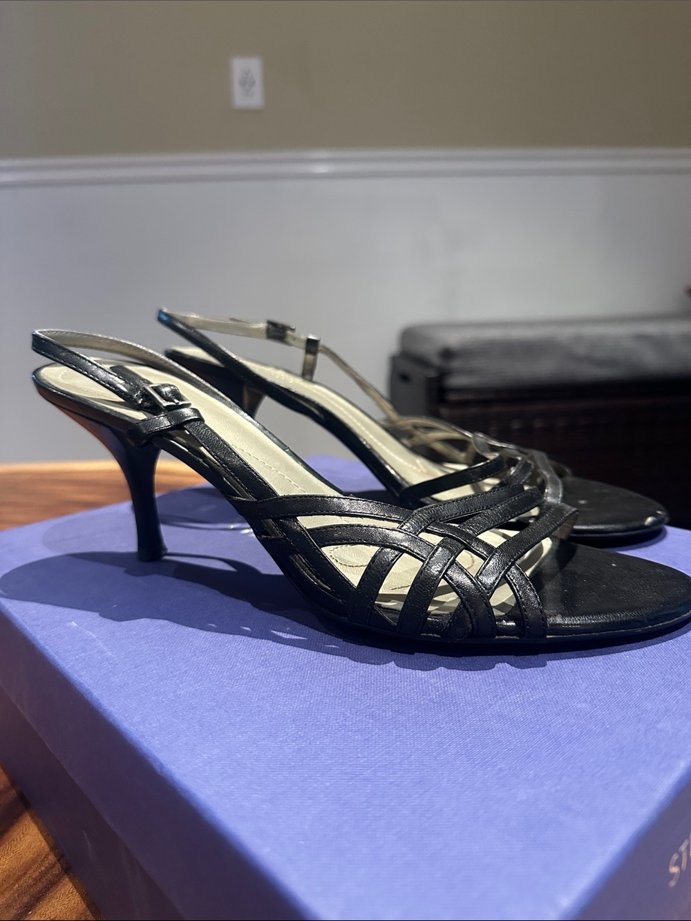 Anne Klein Black Strappy Slingback Heels